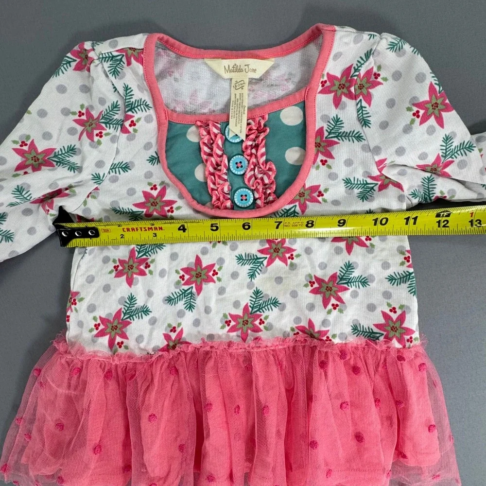 Matilda Jane Kids Poinsettia Polka Dot Tutu Tunic Top Pink Teal 18-24M